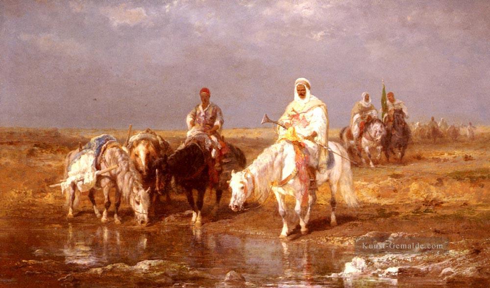 Araber Bewässerung ihre Pferde Arabien Adolf Schreyer Ölgemälde